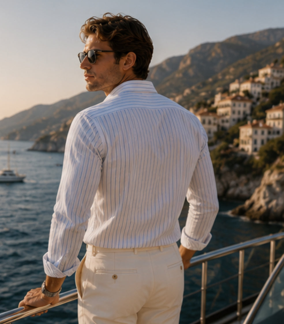 AUREON Monaco Shirt – Sky Blue Stripe