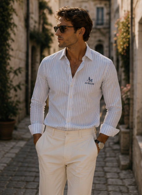 AUREON Monaco Shirt – Sky Blue Stripe