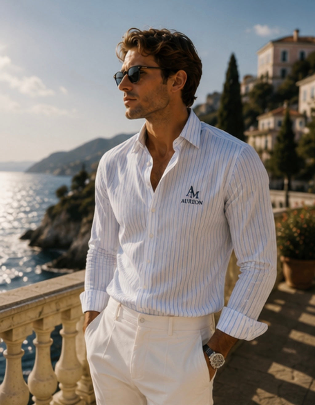 AUREON Monaco Shirt – Sky Blue Stripe