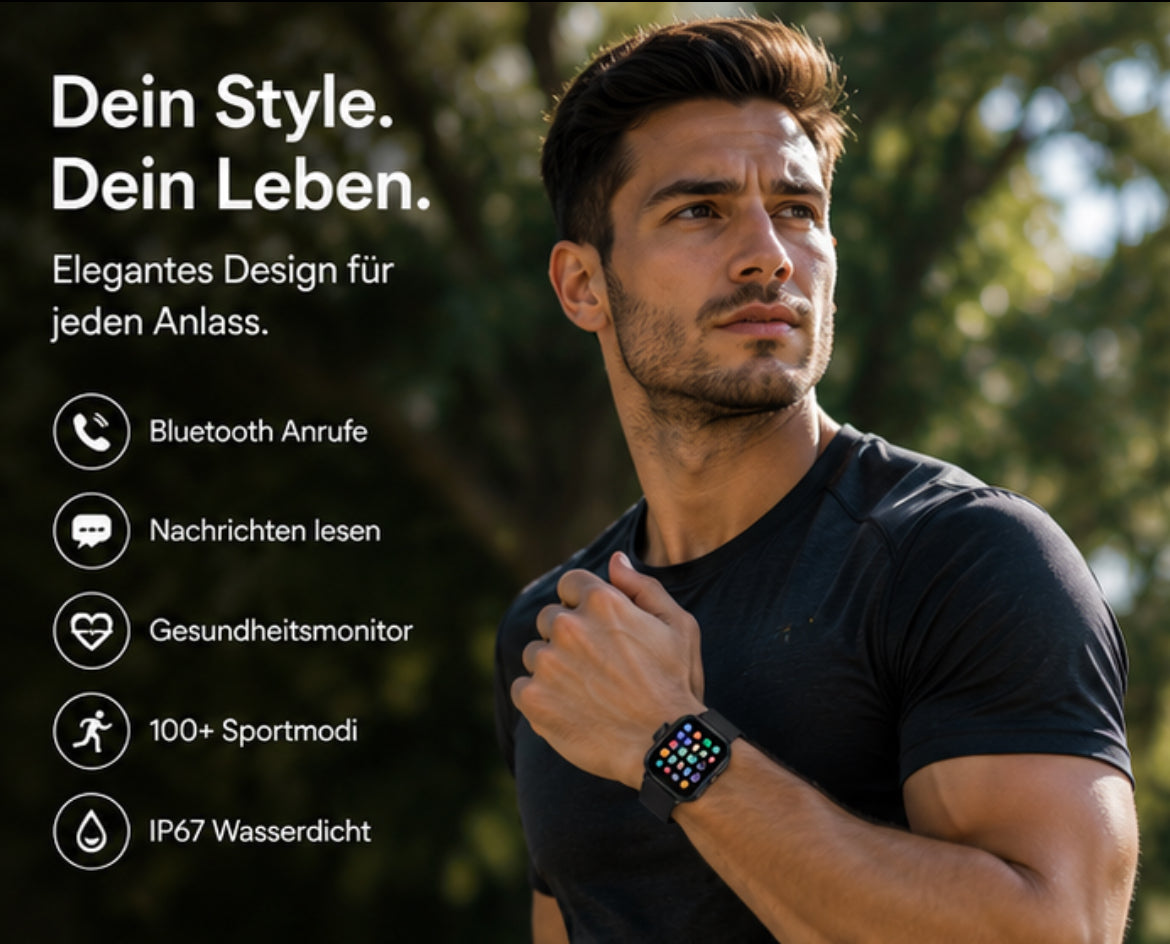 NovaFit™ Smartwatch – 2,01” HD Touchscreen | Bluetooth-Anrufe | 100+ Sportmodi